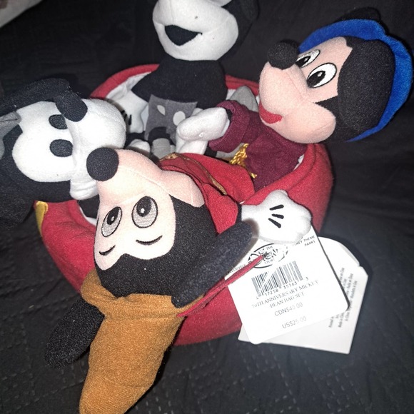 Mickey Mouse & Friends NWT- Plush Bean Bag 75th Anniv Set-Fab 5 Bank-Clock - Picture 2 of 10